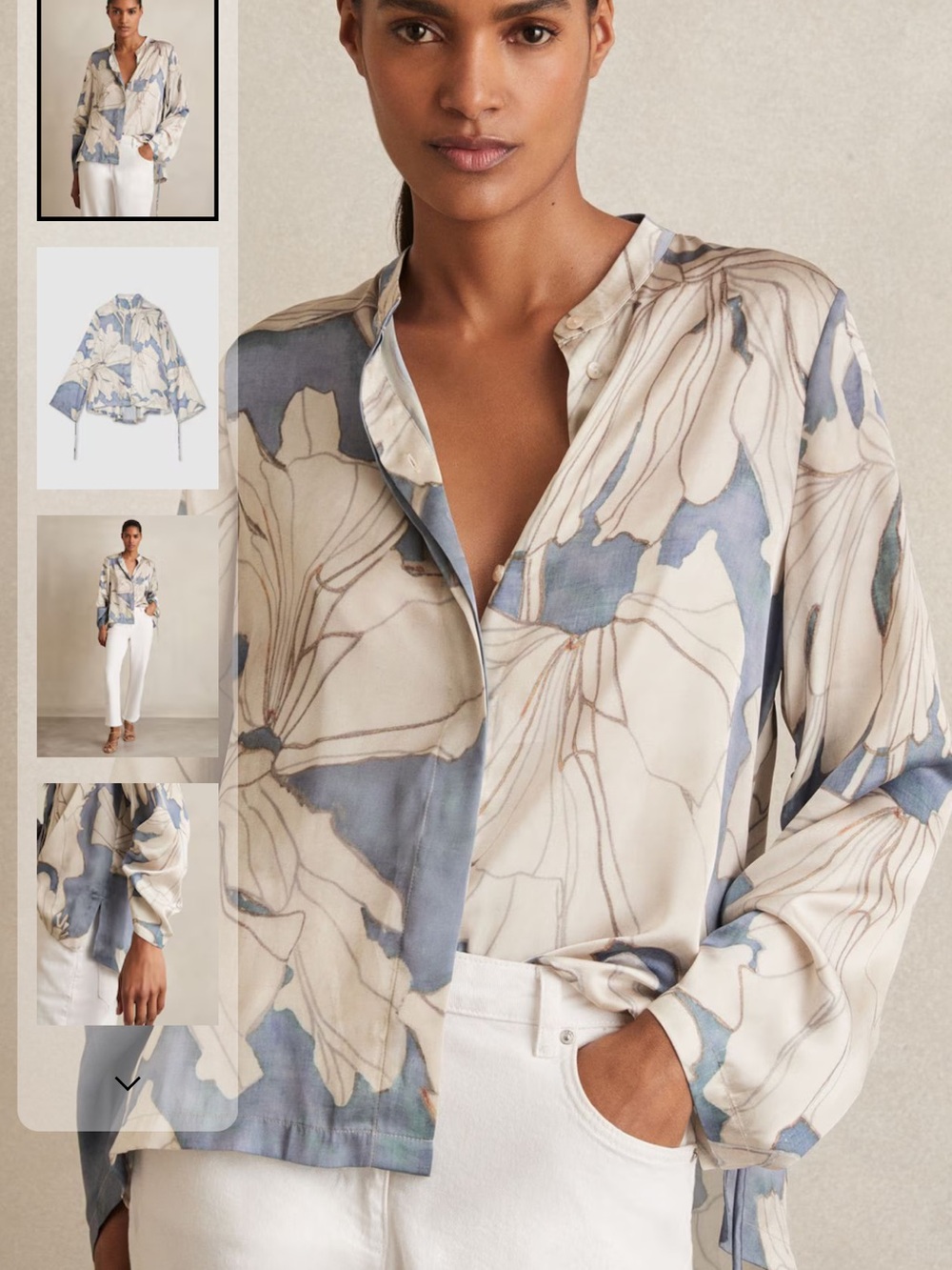 Reiss Floral Watercolor V-Neck Blouse in Blue & Cream size 4